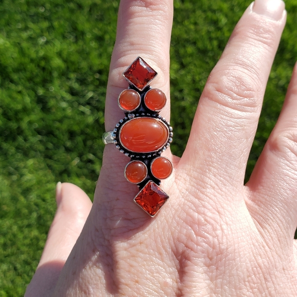 New Carnelian & Garnet 925 Silver Statement Ring. - Picture 7 of 8